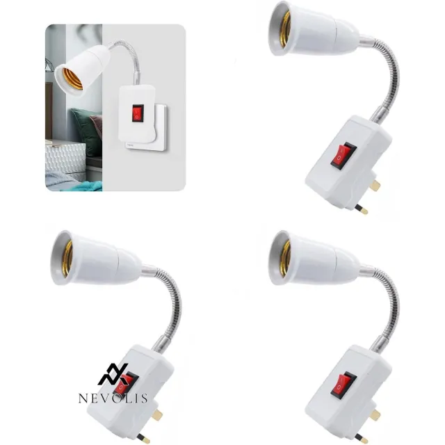 Nevolis E27 lampfitting met schakelaar stekkerlamp - flexibele zwanenhals van 20 cm - 360 graden verstelbare leeslamp - keukenlamp - wandlamp - gloeilamp - 3 stuks . multi-color