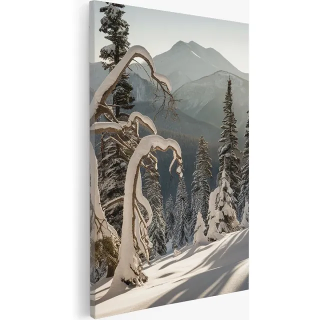 Saammp Canvas Schilderij - Besneeuwd Landschap - Bloemen - Natuur - 50x70 - Foto op canvas - Wanddecoratie - Muurdecoratie Woonkamer - Slaapkamer decoratie - Canvas Print Multicolor
