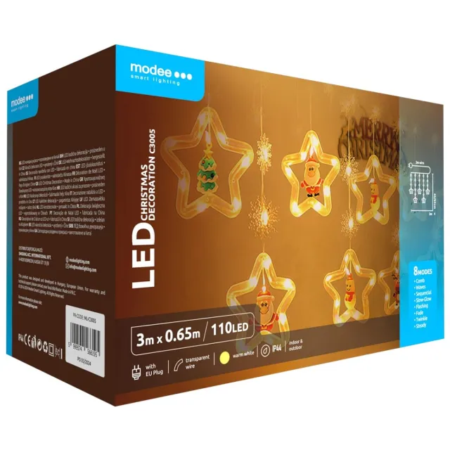 Modee Lichtsnoer Kerstdecoratie Sterretjes 3 Meter - Kerstverlichting voor Buiten en Binnen - 110 LED Lampjes - 8 Lichtstanden - IP44 - 2700K - Warm Wit Licht - 3 stuks