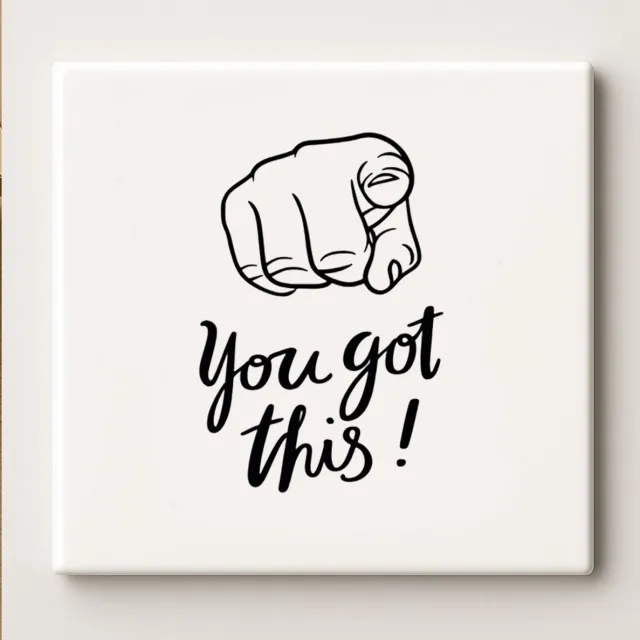 Bedruk King Motiverende Quote Keramische Tegel “Dit Kun Je!” – Inspirerende Handwijzer Wanddecoratie voor Huis & Kantoor, 15 x 15 cm Wit