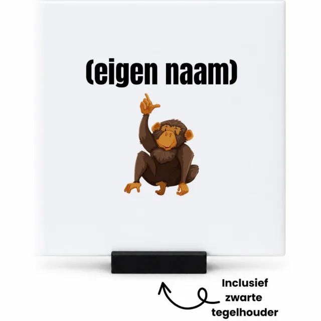 Hacebo aap met eigen naam tegeltje met tegelhouder - Aap - apen liefhebbers - tegeltjes met tekst - leuk cadeau voor iemand die houdt van apen - cadeau - kado - spreuktegels - 10.8x10.8 CM Wit