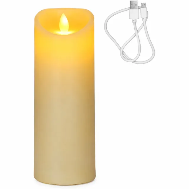 SWGOTA led kaarsen - 1 oplaadbare kaars van 7,5 x 20 cm met bewegende vlam, schuine bovenrand en USB-kabel voor bruiloften en feestdecoratie Wit