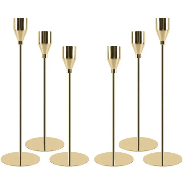 Ibenzoa Set van 6 decoratieve gouden kandelaars voor feestelijke tafeldecoratie
