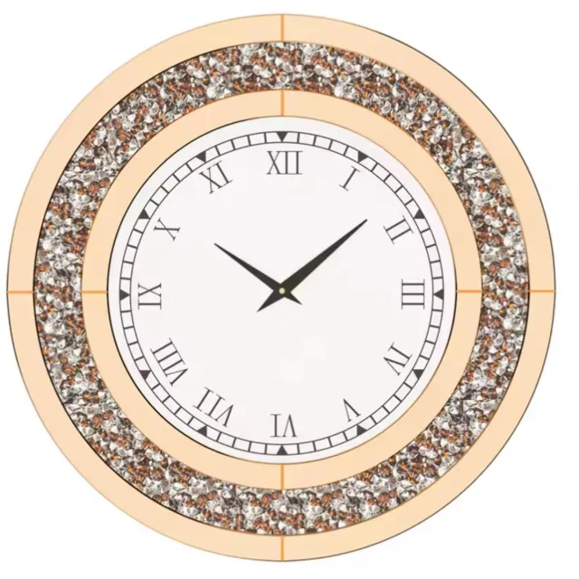 In And Outdoormatch Luxe Wandklok - Ronde Spiegelklok met Diamanten - Romeinse Cijfers - Quartz Mechanisme - Modern & Stijlvol - 60cm - Brons