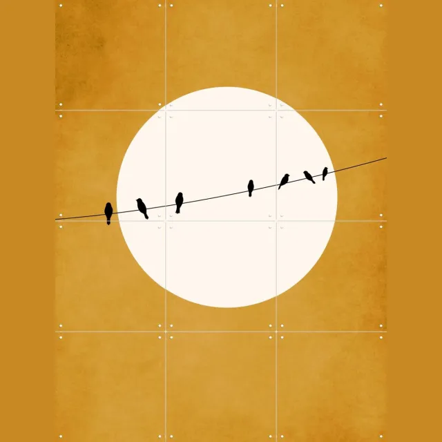 IXXI Chirping and Chilling, Kubistika - 60 x 80 cm - Grote wanddecoratie en posters - Grafisch Ontwerp, Geometrische Kunst, Minimalisme, Slaapkamer Warme kleuren / Geel