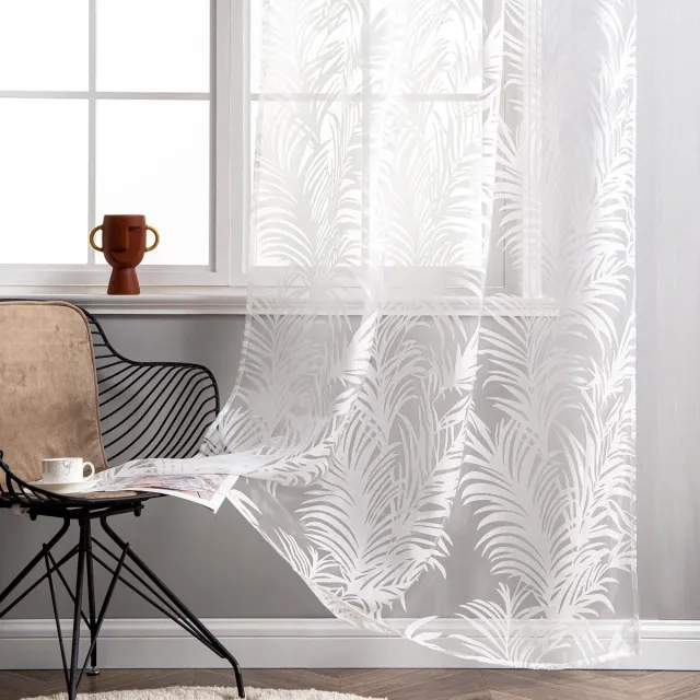 Ibenzoa Transparant Gordijn met Bloemmotief en Ruffle Tape – 140 x 225 cm – Zachte Lichtinval wit