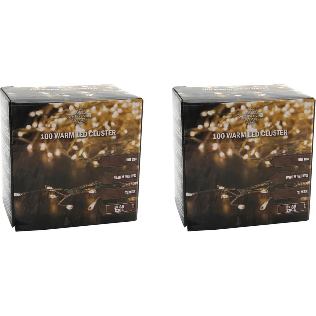 Anna's Collection Set van 2x stuks cluster draadverlichting lichtsnoer met 100 lampjes warm wit 100 cm - Clusterverlichting - kerstverlichting