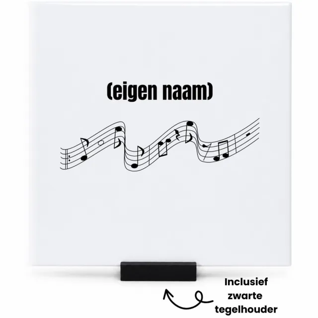 Hacebo muzieknoten met eigen naam tegeltje met tegelhouder - Muzieknoot - muziek liefhebbers - tegeltjes met tekst - iemand die houdt van muziek - verjaardag - cadeau - kado - spreuktegels - 15x15 CM Wit