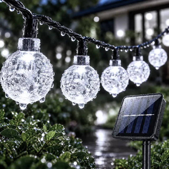LAPAMAX Solar Lichtsnoer met Kristallen Bolletjes - 5 m 20 LEDs Wit - Zonne-energie met 2 Lichtstanden en Automatische Schemerfunctie - Fairy Lights voor Tuin, Balkon en Terras - voor Raam en Muur