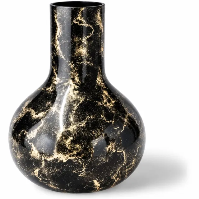 Terroso Kaja - Handgemaakte Glazen Vaas - Bloemenvaas - Zwart Glans - Interieur Woondecoratie - 35 cm Hoog