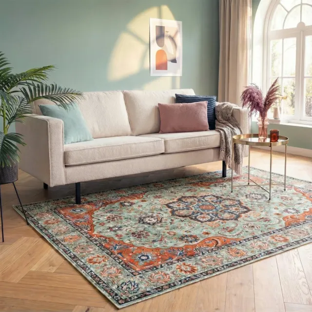 Fraai Vintage vloerkleed - Imagine Medaillon Groen | Rijk - 140x200cm