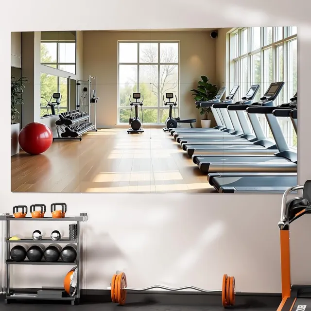 Hasipu Fitness Spiegel–40 x 30 cm x 12-pack Muurspiegel Zelfklevende Spiegel–DIY Deurspiegel Volledige Spiegel–Frameloos Gehard Glas–Zelfklevend voor Slaapkamer Woonkamer Kastdeur Zilver