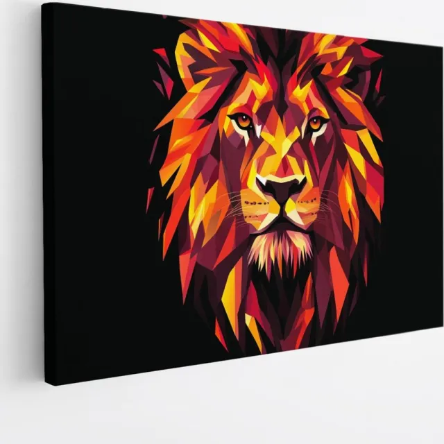 Saammp Canvas Schilderij - Leeuw in in Geometrische Vormen - Abstract - Dieren - Liefde - 30x20 - Foto op canvas - Wanddecoratie - Muurdecoratie Woonkamer - Slaapkamer decoratie - Canvas Print Multicolor