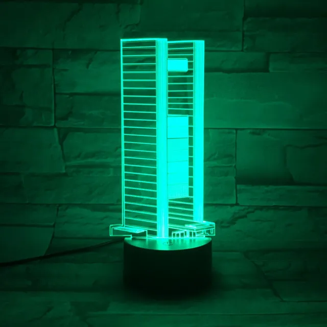 MC Living 3D Led Lamp Met Gravering - RGB 7 Kleuren - Gebouw