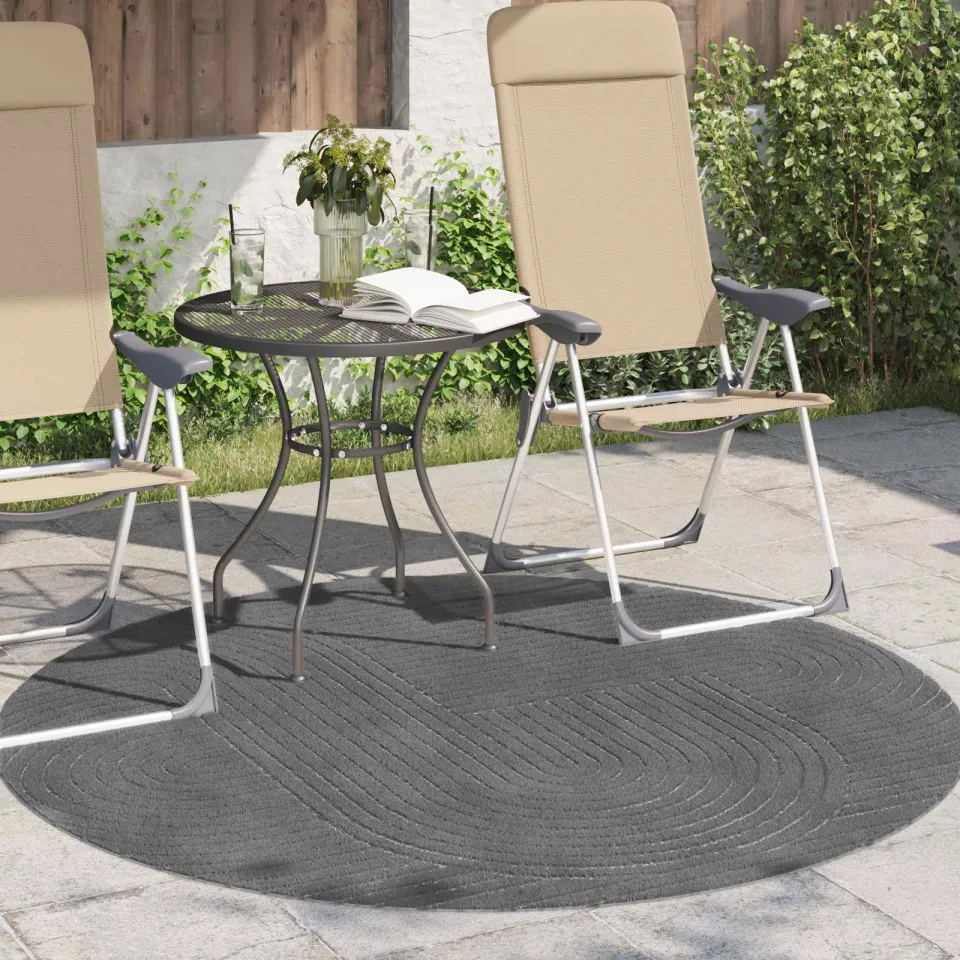 vidaXL Binnen- en buitentapijt PALMERAS Antraciet Ø 160 CM Polyester, foto 3