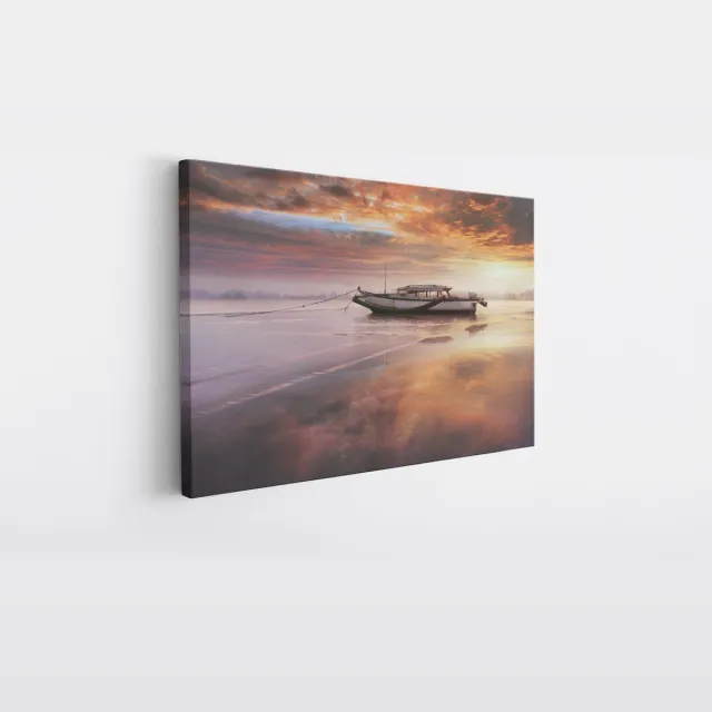 Saammp Canvas Schilderij - Boot in zonsondergang - Abstract - 120x80 - Foto op canvas - Wanddecoratie - Muurdecoratie Woonkamer - Slaapkamer decoratie - Canvas Print Multicolor