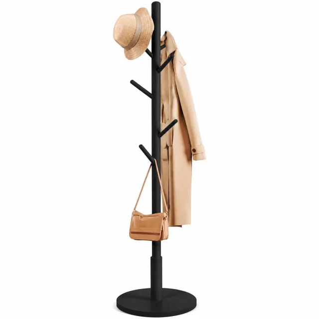 S-S Houten Vrijstaande Kapstok - 8 Haken - Boomdesign Kledingrek Op Poten - 172 x 38 x 38 cm - Staande Garderobe Voor Hal Entree Slaapkamer En Woonkamer - Zwart
