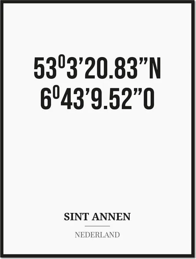 Studio216 Poster/kaart SINT ANNEN met coördinaten zwart, wit