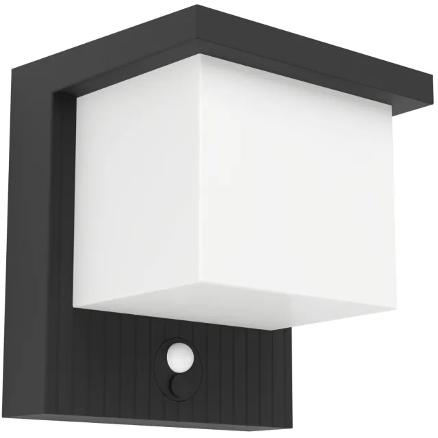 Eglo Frigento Solar Wandlamp Buiten - Sensor - Oplaadbaar - 15 cm - Zwart/Melkkleurig