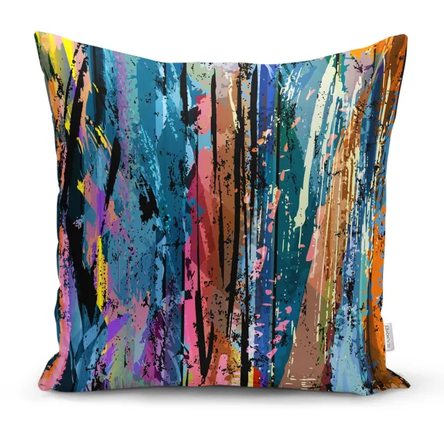 De Groen Home KUNST Sierkussen Velvet - 45x45 cm - Waterverf - Inclusief binnenkussen Blauw