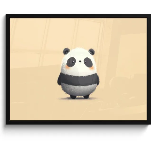 FrameYourWall Poster in lijst - Fotolijst 70x50 cm - Posters - Panda - Beige - Minimalistisch - Posterlijst zwart - Decoratie - Wanddecoratie woonkamer - Muurdecoratie slaapkamer