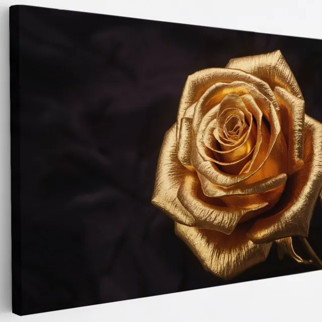 Saammp Canvas Schilderij - Gouden Roos - Luxe - Abstract - 30x20 - Foto op canvas - Wanddecoratie - Muurdecoratie Woonkamer - Kantoor Decoratie Multicolor