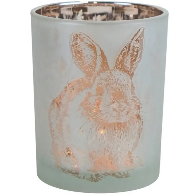 Mars & More Theelichthouder konijn brons medium 12cm mat wit