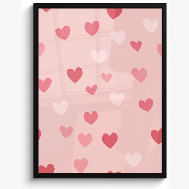 FrameYourWall Poster in lijst - Fotolijst 50x70 cm - Posters - Hartjes - Patroon - Roze - Posterlijst zwart - Decoratie - Wanddecoratie woonkamer - Muurdecoratie slaapkamer