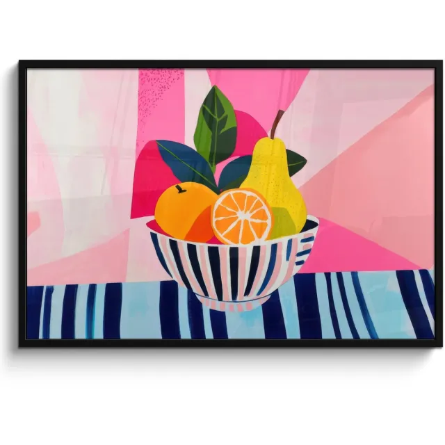 FrameYourWall Poster in lijst - Fotolijst 120x80 cm - Posters - Fruit - Abstracte achtergrond - Roze - Posterlijst zwart - Decoratie - Wanddecoratie woonkamer - Muurdecoratie slaapkamer