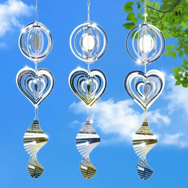 OEMG 3 stuks Zilveren windspinner vogelverschrikker, 10×46 cm metaal, tuin hangdecoratie en afschrikmiddel