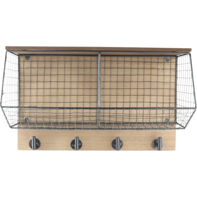 MISOU Kapstok - Wandkapstok - met Hoedenplank - 4 Haken - Hangend met Opbergmanden - Zwart - Industrieel - Metaal - Hout - Wanddecoratie Bruin