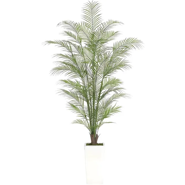 Happiq Kunstmatige Areca Palm - Voor Thuiskantoor & Kamer - Nep Tropische Potplant Decor - Groen met Witte Plantenbak - Groen-180cm
