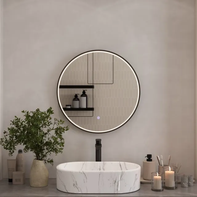 Planetmöbel LED Spiegel VELUNA 60 cm Rond Dimbaar met Rand