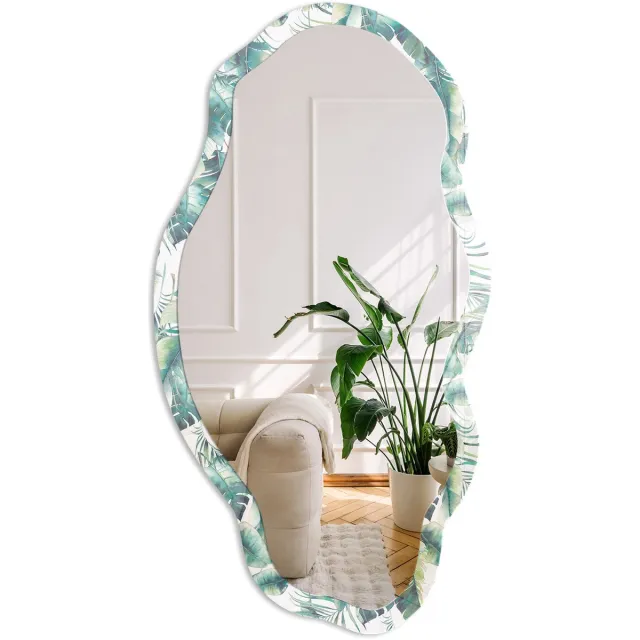 Coloray Tropische Bladeren Spiegel - Groen Strakke Rechthoekige Spiegel - Organische Spiegel - Woonkamer - Modern - 45x90 cm - Totale afmeting 52x97 cm Tropische BladerenPatroon, Groen