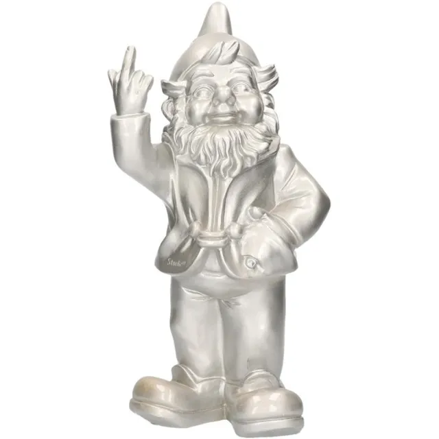 Stoobz Design Tuinkabouter - zilver - fuck you middelvinger - 30 cm