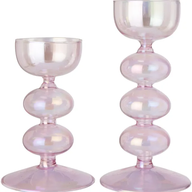 J-Line theelichthouder Pareleffect - glas - lichtroze - 2 stuks
