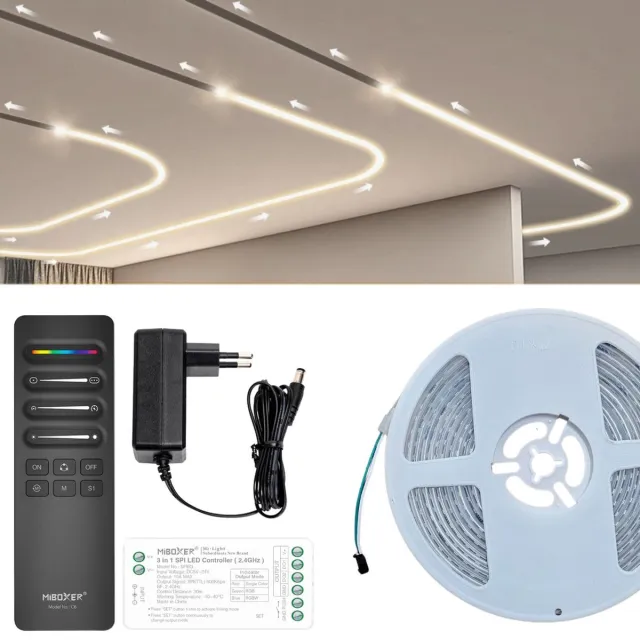 DiamantLED LED Strip Digitaal - IC/SPI - 4000k Neutraal Wit - 10 Meter - 126LED/M - SPI/Addresseerbaar - 24V - Waterdicht IP67 - RA>80 - Met lichteffecten - Inclusief Mi-Light(MiBoxer) SPI Controller en afstandsbediening Koud wit