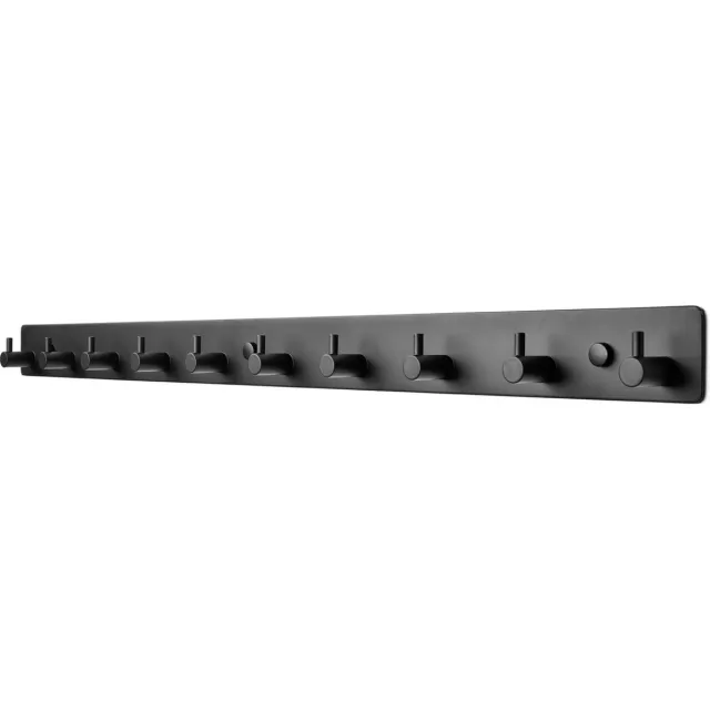 TOJ 10 Haaks Wandkapstok – 67cm - Muur / Wand Kapstok - Handdoekrek - Industrieel - RVS - Mat Zwart