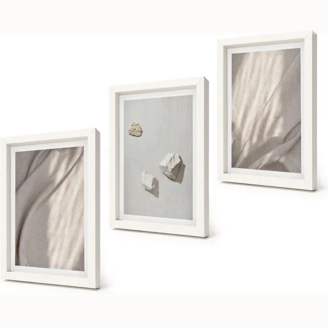 Coloray 3-Delige Schilderij Set - Close-ups van moderne boho-stijl structuren - 20x30 - Decoratieve Schilderijen - Woonkamer - Interieur - Moderne Wanddecoratie Witte lijst