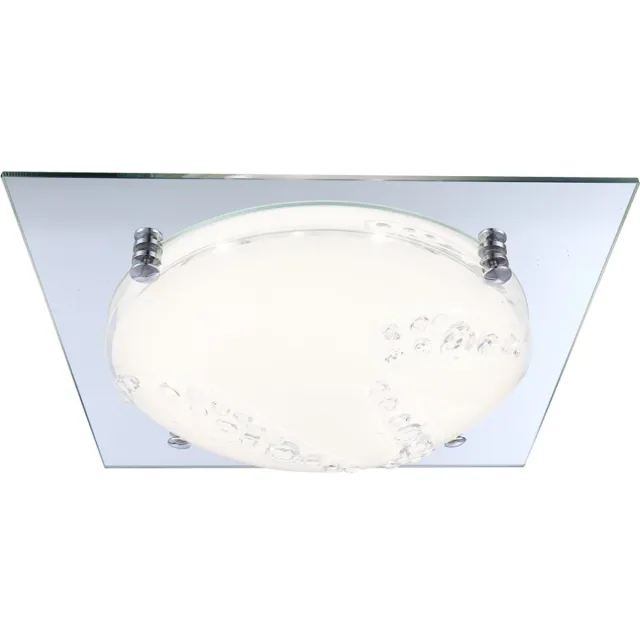 Globo Plafondlamp kristallamp plafondlamp glaslamp woonkamerlamp, spiegelrand kristal decor opaal, 1x LED 12 watt 960 lumen neutraal wit, LxBxH 31,5x31,5x8,5cm, Globo, 48254-12 zilver