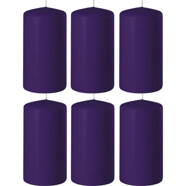 Enlightening Candles 6x Paarse cilinderkaarsen/stompkaarsen 6 x 8 cm 27 branduren - Geurloze kaarsen paars - Woondecoraties