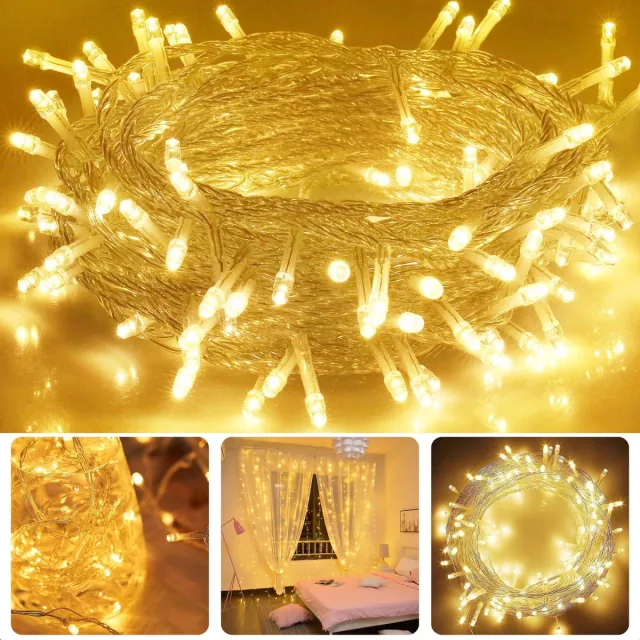 Cheqo LED Lichtsnoer - Kerstverlichting - Kerstlampjes - Kerstboomverlichting - 120 LED's - Warm Wit - 9m - Transparant Snoer - Timerfunctie