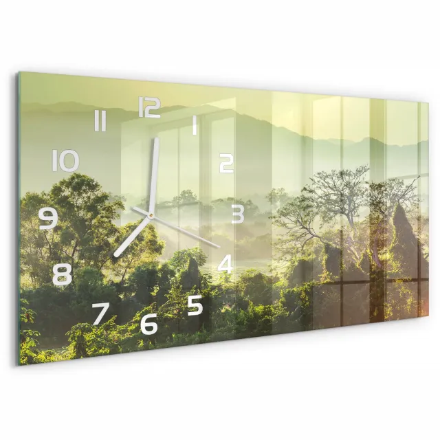 TULUP Wandklok - jungle Klok Glas Met Opdruk - 60x30 cm - Groente Moderne Wandklok Glas - Witte handen - Rechthoekige Klok - Decoratieve Glazen Klok - Glazen Wandklok Design