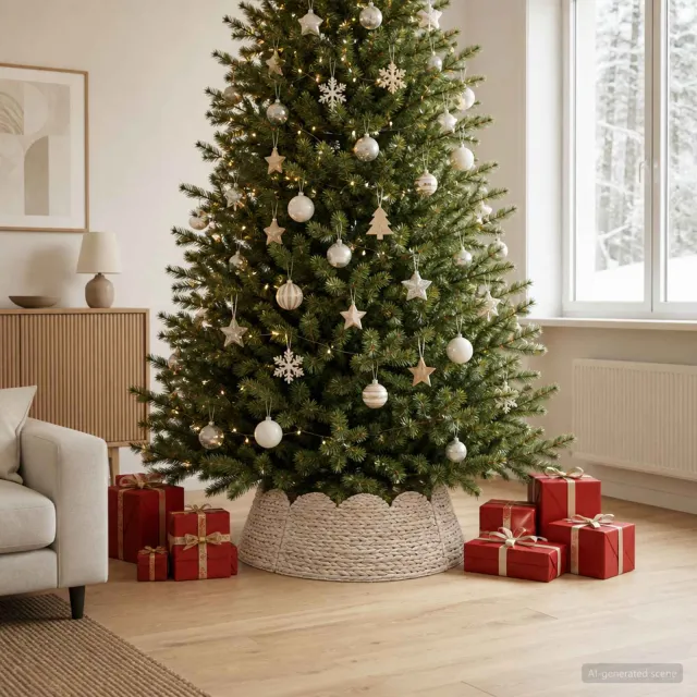 vidaXL Kerstboomkraag Rond Wit Dia. 105 x 28 cm Waterhyacint