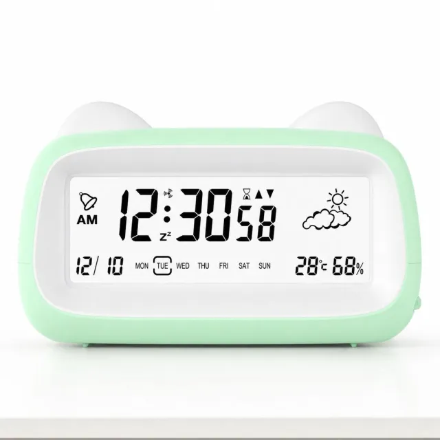 VHV Digitale Wekker met Temperatuur en Luchtvochtigheid - Oplaadbare Transparante Wekker met Weer-icoon en Timer - Stille Tafelklok voor Studie en Slaapkamer