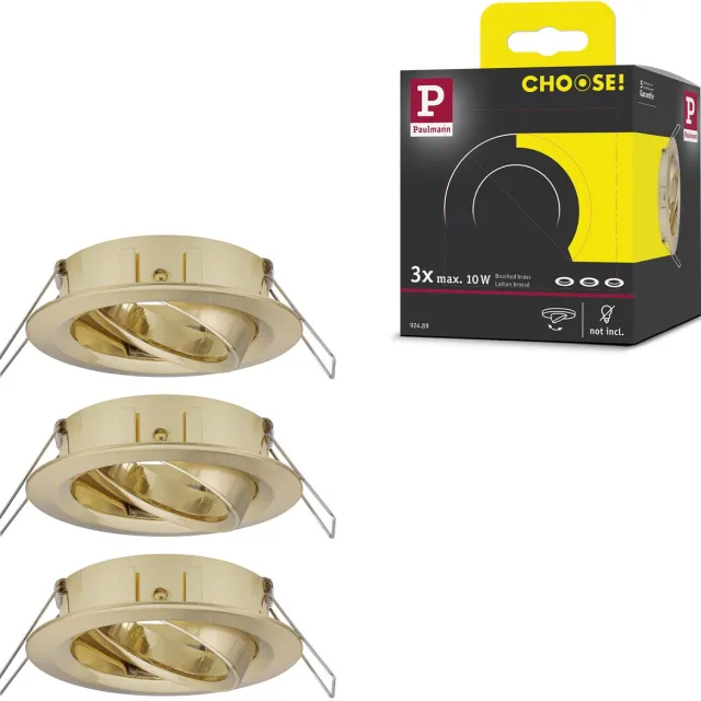 Paulmann Inbouwlamp Choose Basisset zwenkbaar rond 84 mm 50° max. 3x10W 230V dimbaar Messing geborsteld