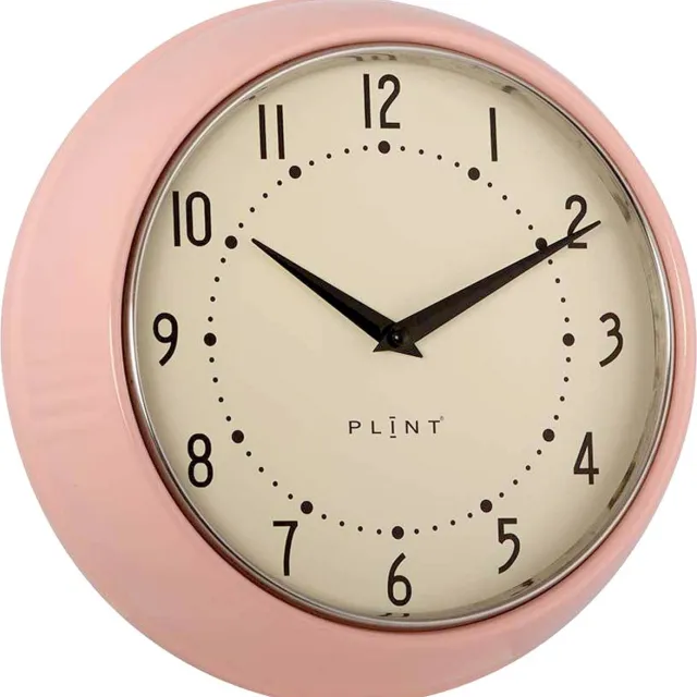 plint Retro Wandklok - 23 cm Doorsnede - Roze