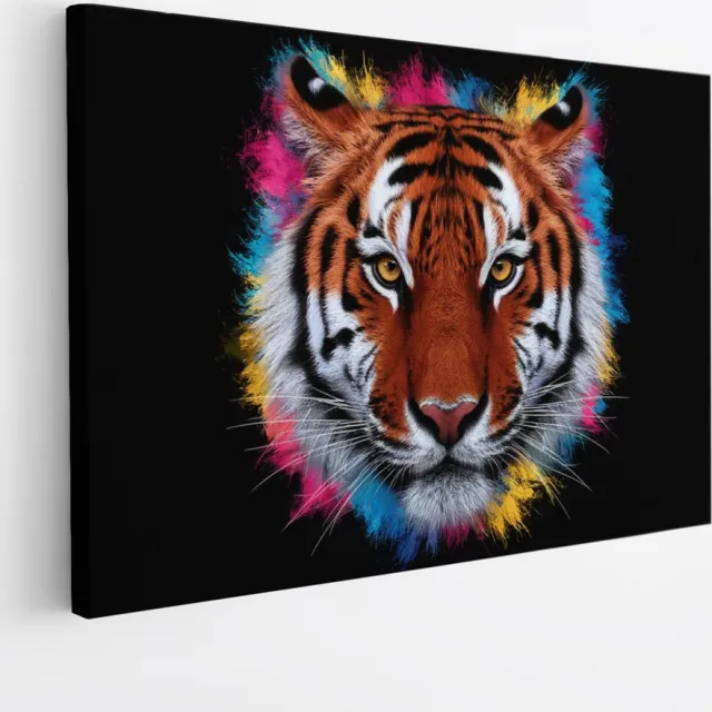 Saammp Canvas Schilderij - Kleurrijke Tijger - Portret - Dieren - Abstract - 120x80 - Foto op canvas - Wanddecoratie - muurdecoratie Woonkamer - Slaapkamer decoratie - Canvas Print Multicolor