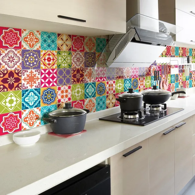 Ambiance Sticker Zelfklevende tegelmuurstickers voor keuken en badkamer - 60 Azulejos Anatolio cementtegelstickers - 60 stickers, 20x20cm Multi color