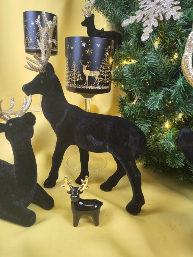 Ewax Glazen Kandelaar Zwart Goud met Hert - 20 cm